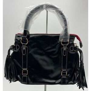 Black Faux Leather Handbag Bikers Style‎